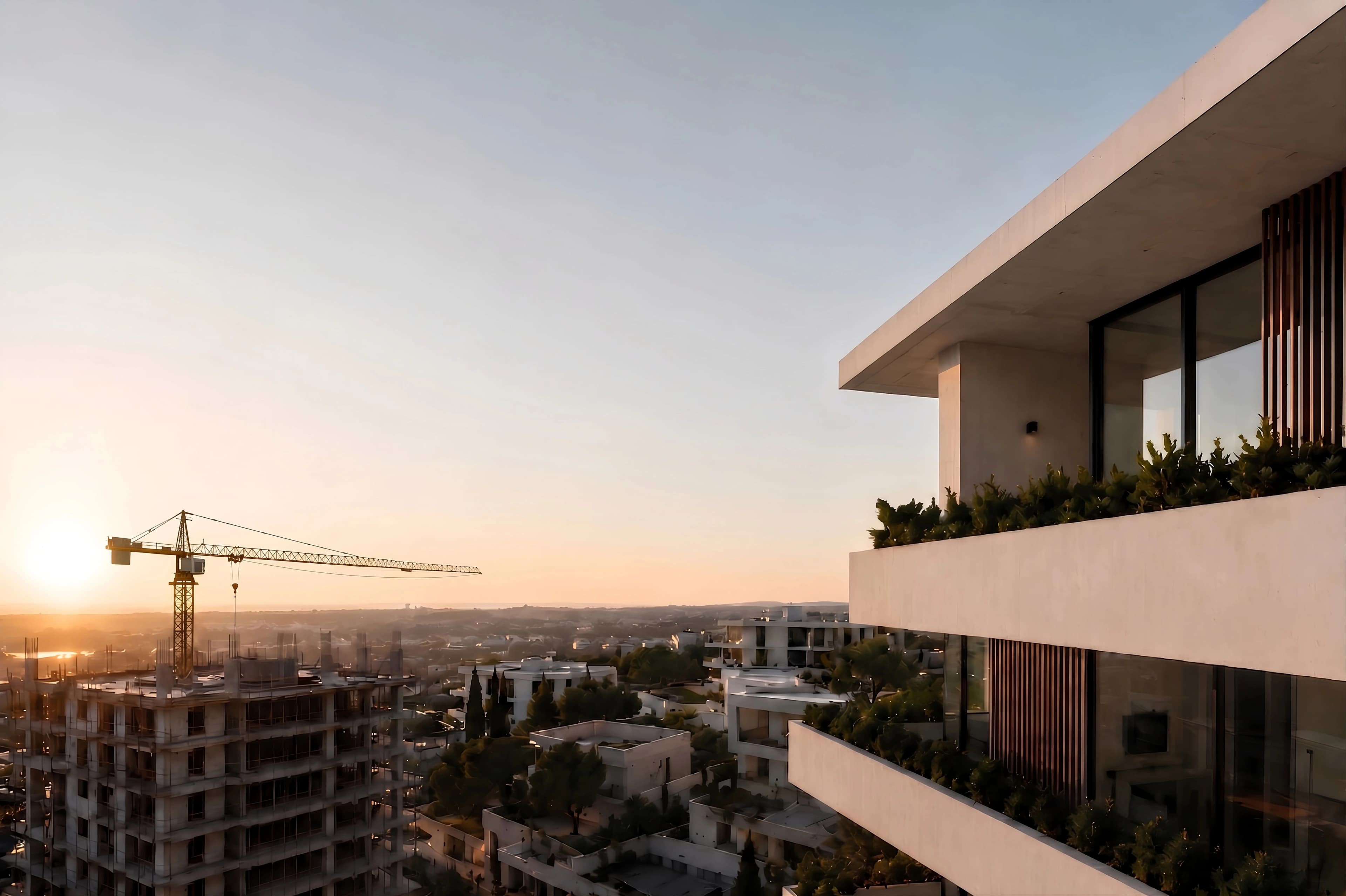 Construction site at sunset — PWL engineering projects in Setúbal, Portugal
